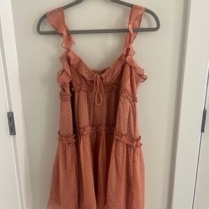 Patrons of Peace Ruffled Mini Dress in Coral